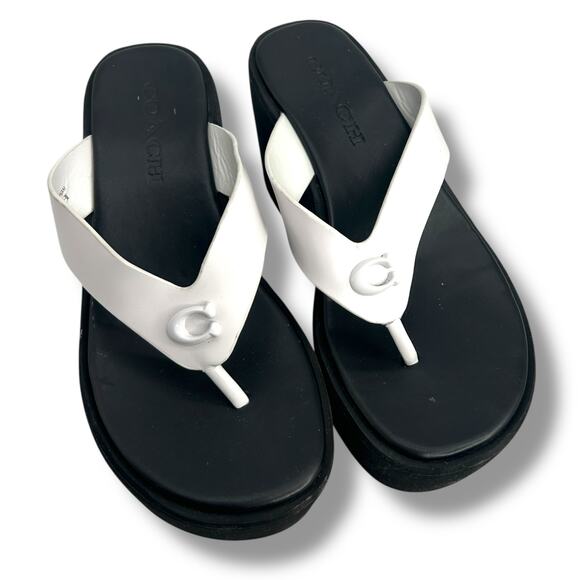 Coach black & white Platform Flip Flops Size 5 Sculpted C Chunky Y2K Sandals - Picture 2 of 12